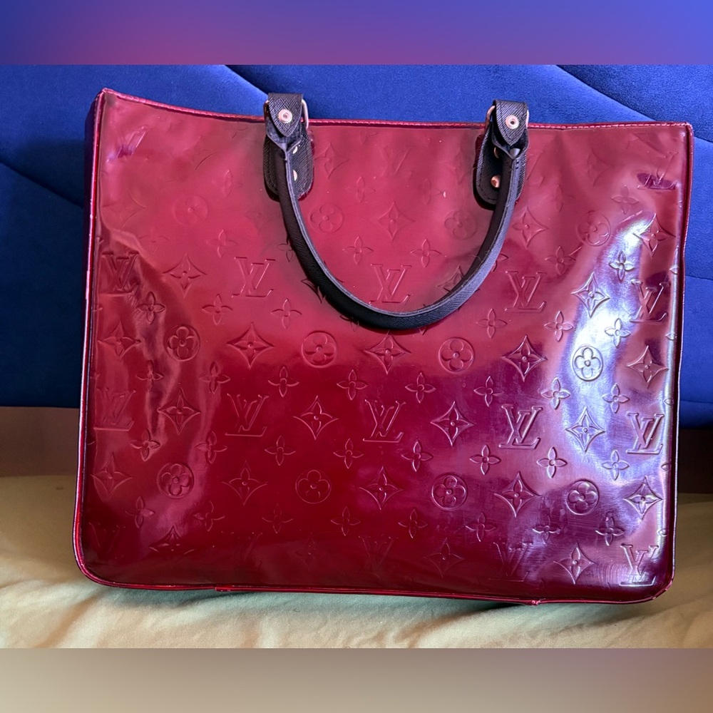 Louis Vuitton Large Columbus Burgundy Embossed Tote